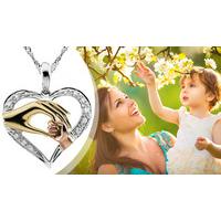 Silver Mother and Child Hand In Hand Pendant Necklace