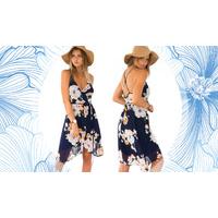 Size 6-8 Strappy Floral Summer V-Neck Chiffon Dress