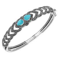 Silver Turquoise Marcasite Two Stone Pear Bangle