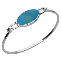 Silver Turquoise Narrow Oval Stone Bangle Bracelet