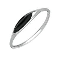 Silver Whitby Jet Marquise Offset Bangle