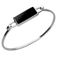 Silver Whitby Jet Narrow Oblong Stone Bangle