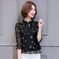 Sign chiffon shirt female Korean version of the 2017 spring and summer wild dot flounced blouse small shirt bottoming