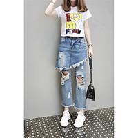 Sign Branded new European leg hole jeans skirt irregular fake two female pantyhose tide