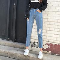 Sign Spot hot models wild influx of Korean women wear white hole was thin nine points jeans