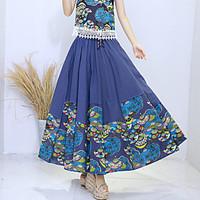 Sign National Wind 2017 spring new women#39;s cotton big swing pleated skirt Chinese style bust skirt