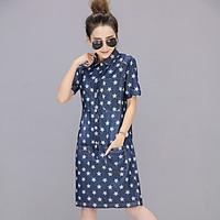 Sign loose 2017 summer women#39;s fashion sports casual denim short sleeve dress Slim thin skirt