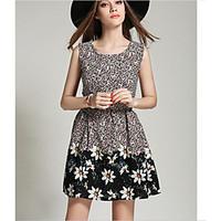 Sign summer new European and American big round neck sleeveless floral stitching pleated dress child