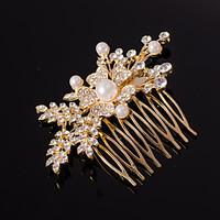 Silver/Gold Leaf Shape Crystal Pearl Hair Combs for Wedding Party Lady