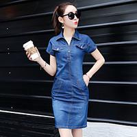 sign denim dress 2017 korean version of the new v collar short sleeved ...