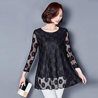 Sign 2017 Korean version of large size women long-sleeved lace dress long section of loose fat MM was thin bottoming shirt