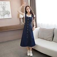 Sign 2017 Korean version of the new denim strap dress women dress put on a large waist strap dress skirt student