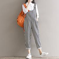 Sign 2017 spring new literary College Wind retro striped Siamese strap loose big yards trousers