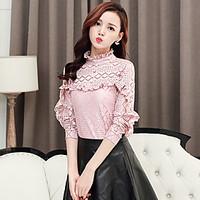 Sign new fashion flower lace shirt female long-sleeved and long sections tide