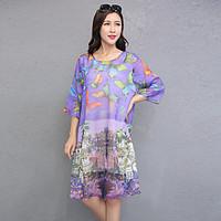 Sign 2017 spring and summer new retro national wind printing silk sleeve dress big yards