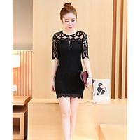 Sign 2017 spring and summer new female models sexy lace dress was thin fashion carved hollow