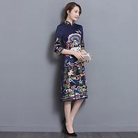 Sign 2017 retro print dress collar to increase Chinese style improved cheongsam dress Ms. long section