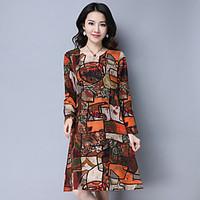 Sign 2017 spring new large size printing long-sleeved dress