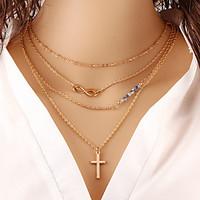 Sideways Cross Necklace Wholesale Women Necklace European Style Cross Infinity Layered Chain Necklace