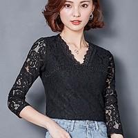 Sign lace long-sleeved shirt blouses 2017 new Korean Fan big yards was thin T-shirt