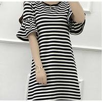 Sign new long section of Buru Yi Xia-shirt fashion Slim thin short-sleeved striped horn spot