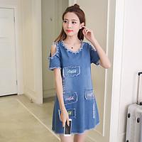 Sign 2017 summer new Korean women loose, casual denim dress denim skirt was thin a word skirt