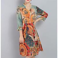 Sign spring and summer women new retro print silk dress in loose big yards silk dress