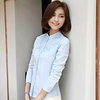 Sign 2017 spring new Korean Fan Women cotton round neck casual shirt embroidered shirt female