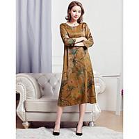 Sign fake two big yards silk dress silk short-sleeved summer dress fashion long section hedging Women