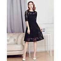 Sign 2017 Spring new round neck width Song Leisi embroidery long section of large size dress A dress simple