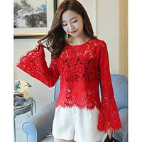 Sign the new two-piece horn sleeve lace jacket wild short paragraph Slim large size women video