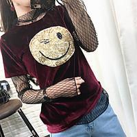 Sign spot short-sleeved t-shirt female Korean version of the new spring and summer of 17 smiley faces gold sequined velvet shirt