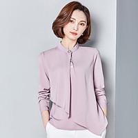 Sign 2017 new collar chiffon shirt big yards retro Korean female long-sleeved chiffon shirt