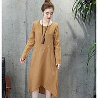 Sign # 2017 spring and summer theatrical cotton long-sleeved dress temperament stitching loose linen dress