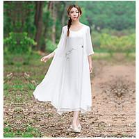 Sign spring and summer 2016 new Chinese style hand-painted plain linen dress fairy