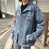 Sign 2017 Spring Korean students BF wind loose long-sleeved denim jacket female hole denim clothing tide