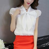 Sign 2016 summer new Korean women loose short-sleeved chiffon bow blouse shirt female
