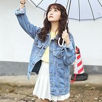 Sign BF boyfriend wind loose denim jacket Girls long paragraph paragraph big yards jeans denim jacket wild