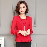 Sign red shirt chiffon shirt female 2017 spring and summer new Korean long-sleeved shirt Slim Tops Women
