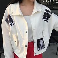 Sign Korean version of Hong Kong flavor Retro loose casual long-sleeved jacket coat solid color decal