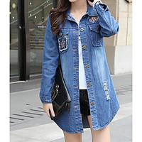 Sign 2016 new long section of loose denim shirt casual jacket coat large size hole denim jacket