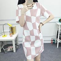 Sign South Korea Shopping Women 2017 summer new Slim thin straight Type A pink plaid A word