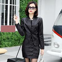 Sign locomotive pu Ms. Slim small leather jacket leather jacket leather skirt suit