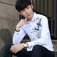 Sign models fall men#39;s personality printing Korean men cultivating long-sleeved shirt shirt tide hairstylist