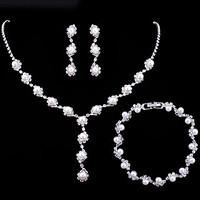 Simulated Pearl Bride Wedding Jewelry Sets Simple Crystal Necklace Earrings Bracelets Sets Women Party Gift