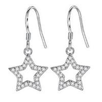 Silver Jewelry Drop Earrings Korean Style Delicate Elegant Classic Star Rhinestone Lady Daily Party Movie Gift