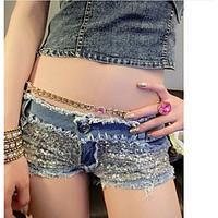 Sign 2017 summer new nightclub DS Bottom sequins embroidered denim shorts female shorts low hip pockets