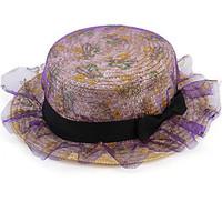 Silk Gauze Bowknot Straw Hat Sunscreen Summer Flat-topped Hat Cap