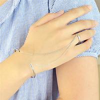 silver plated cuff bracelets with chain fingers rings