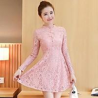 Sign 2017 spring new Korean yards Slim thin lace stitching bottoming dress